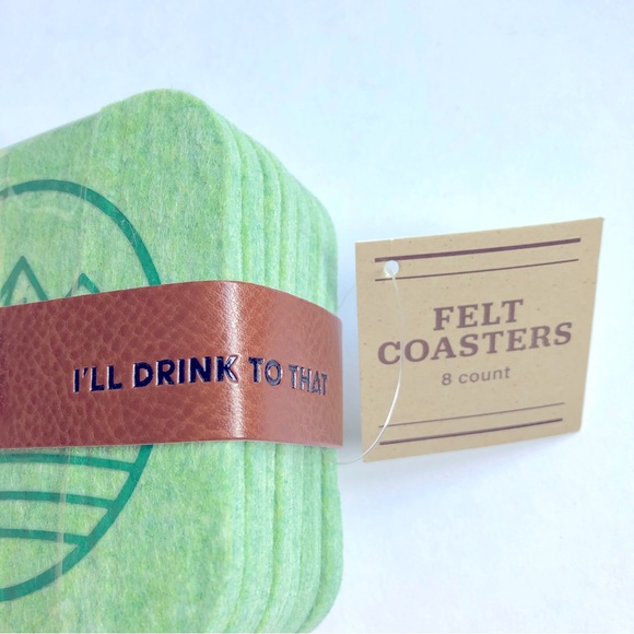 2/$20 NEW Felt Coasters 8 Pack 4” x 4” Green - Picture 2 of 16
